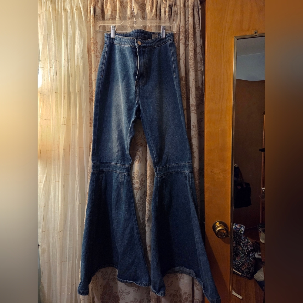 Curved Blue Bell Bottom Jeans